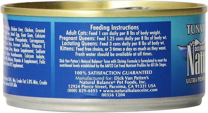 Natural Balance Canned Cat Food, Tuna And Shrimp Recipe, 24 X 6 Ounce Pack