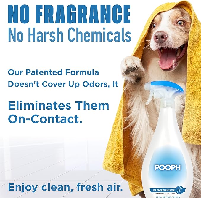 Pooph Pet Odor Eliminator and Litter Box Deodorizer - 2-32oz Bottles - Dismantles Odors on a Molecular Basis, Freshens Cat Litter Boxes, Removes Urine, Feces, and Ammonia Odors