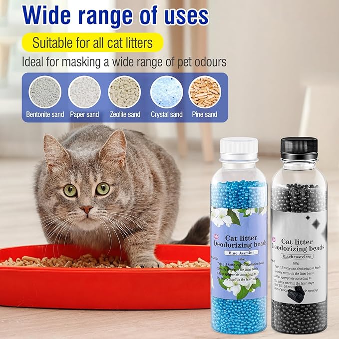 Cat Litter Box Deodorant Beads|Cat Litter Box Deodorant Crystals |Eliminate Cat Stink, Neutralize Odor, 8.5 oz (2 pcs)