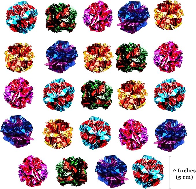 SunGrow Cat Crinkle Balls, 1.5-2 Inches, Lightweight, Ideal for Kittens and Adult Cats (24 Pieces, Multicolor)