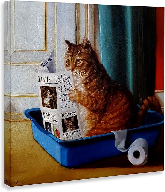 Stupell Industries Litter Box Reading Funny Cat Pet Painting Canvas Wall Art, 17 x 17, Design by Artist Lucia Heffernan