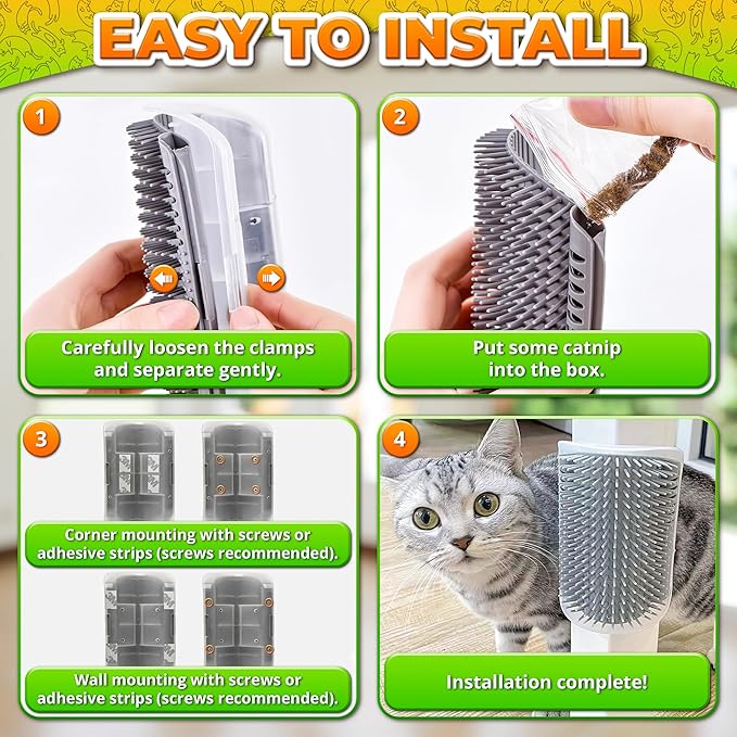 Cat Corner Scratcher - Cat Self Groomer for Indoor Cats Corner Cat Scratcher Brush Cat Face Scratchers Cat Rubbing Corner Scratcher - Cat Wall Brush Cat Corner Brush Cat Scratchers for Indoor Cats