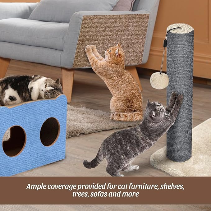 Cat Scratching Mat, 100"x16" Self-Adhesive Carpet Mat Trimmable Replacement for Cat Tree, Cat Wall Shelves, Cat Scratching Post, TanoFalo DIY Couch Furniture Protector (Dark Blue)