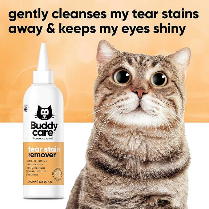Cat Tear Stain Remover by Buddycare | 200ml | Fast-Acting Tear Stain Remover for Cats| Naturally Derived, PH-Balanced Formula