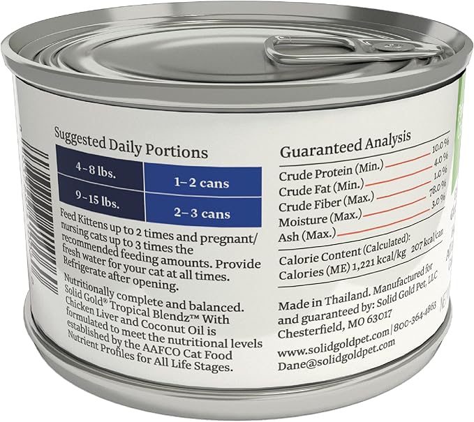 Solid Gold Tropical Blendz Wet Cat Food - Chicken Liver Pate in Coconut Oil - Canned Cat Food, 16 Pack