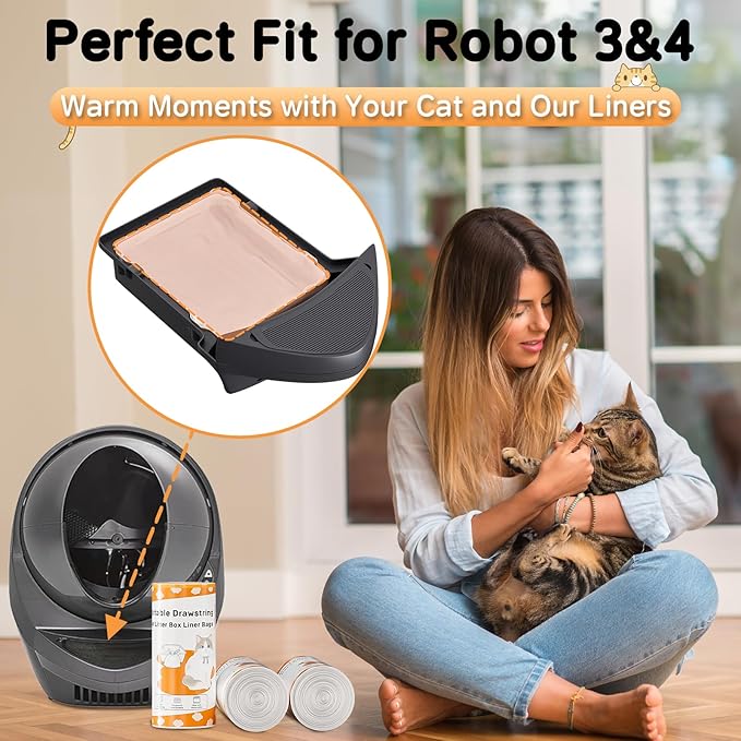 Cat Litter Box Robot 4 and 3 Waste Bags - 60 Count Heavy-Duty Cat Litter Box Liners Bags, Extra Thick Drawstring Waste Bags for Self-Cleaning Litter Box, 9-11 Gallons
