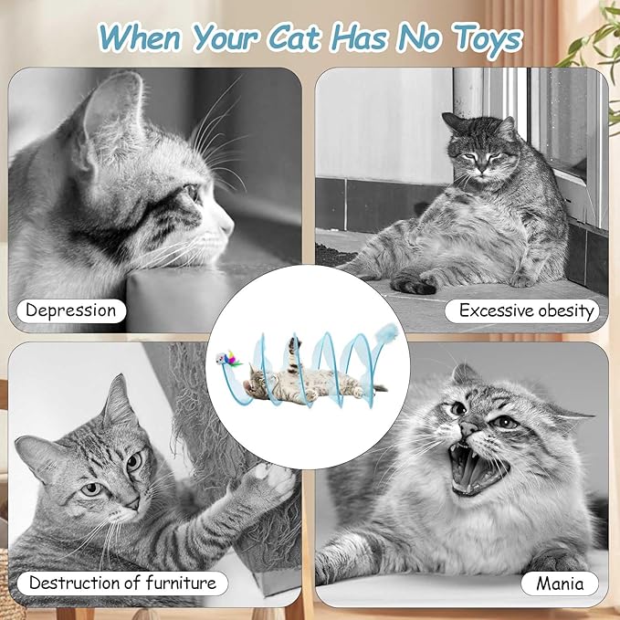 1PCS Folded Cat Tunnel Toy, Cat Tunnel Mice Tube Cat Springs for Indoor with Feather, Mouse Toys Interactive Cat Toy Tunnel Self-Happy Cat Toys, S-Type Collapsible Tent Blue