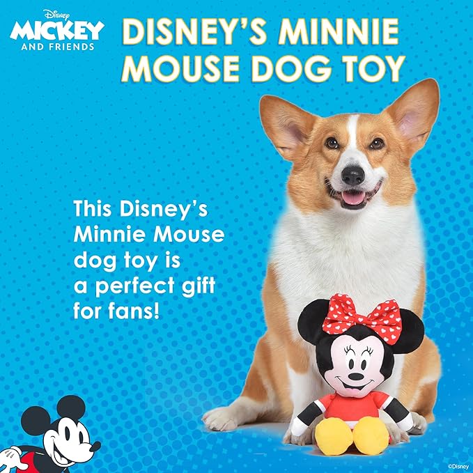 Minnie Mouse Plush Squeaky Dog Toy 9in | Disney Dog Toys | Plush Squeaker Toy for Dogs Inspired by Minnie Mouse, Disney Mickey and Friends