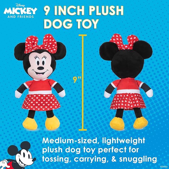 Minnie Mouse Plush Squeaky Dog Toy 9in | Disney Dog Toys | Plush Squeaker Toy for Dogs Inspired by Minnie Mouse, Disney Mickey and Friends