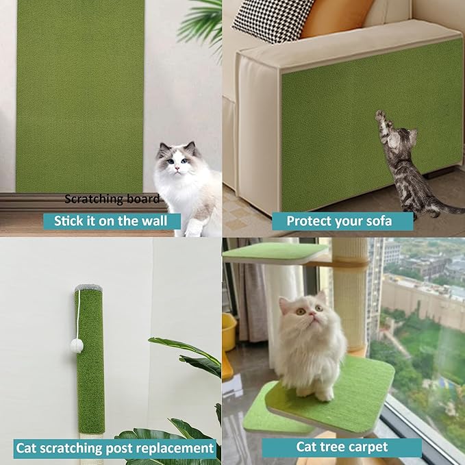 Cat Scratch Furniture Protector,78.7"x15.8"Cat Scratching Mat,Trimmable Self-Adhesive Cat Couch Protector,cat Wall Scratcher,Pad Replacement for Cat Tree Shelves and Post(Green)