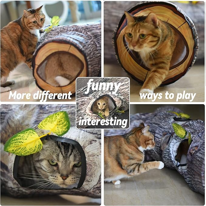Cat Tunnel,3 Way Cat Toys,Cat Tunnels for Indoor, Cat Maze for Kitty, Puppy, Kitten, and Rabbit to Chase and Play, Collapsible Tube, Easy to Store Cat Tube Toys,L59,Tree Designs Cats Gift