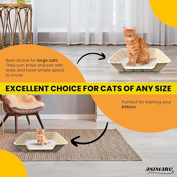 Disposable Litter Boxes for Cats, Jumbo, Low Entry, 4 Pack, 20"x14.5"x5" | Animaru | Sturdy, Leak Resistant and Sustainable