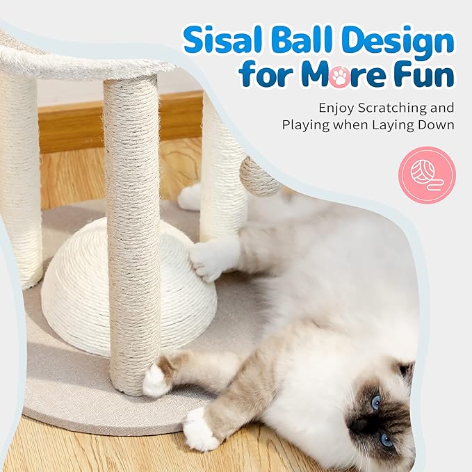 Made4Pets Cat Scratching Post,3 Cat Scratcher Posts with Soft Carpet Covered Perch,4 in 1 Kitten Toy,17" Small Cute Cat Tree Cat Tower with Hanging Ball Cat Toy, Scratching Posts for Indoor Cats