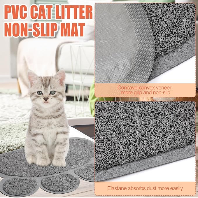7 Pcs Small Cat Kitten Starter Kit Cat Litter Box with Shovel Cat Paw Litter Mat Double Automatic Cat Bowls Cat Toy Teaser Stick Cat Collar Essentials Kits for 1-3 Lbs Beginner (Orange,Simple)