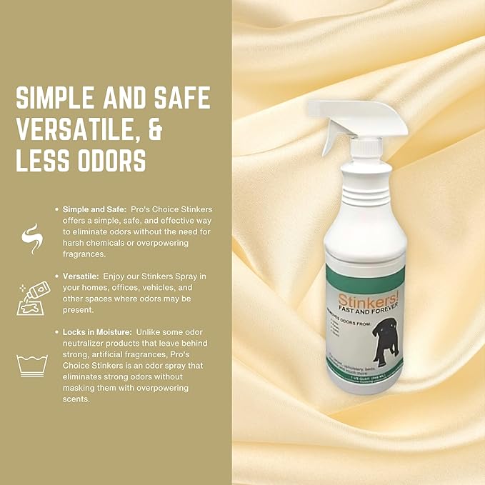 Pro's Choice Stain Remover & Odor Eliminator Spray Stinkers - Animal Odor Eliminator for Strong Odor - Pet Odor Eliminator for Home No Sticky Residues - Cat & Dog Urine Odor Eliminator (32 Fl Oz)
