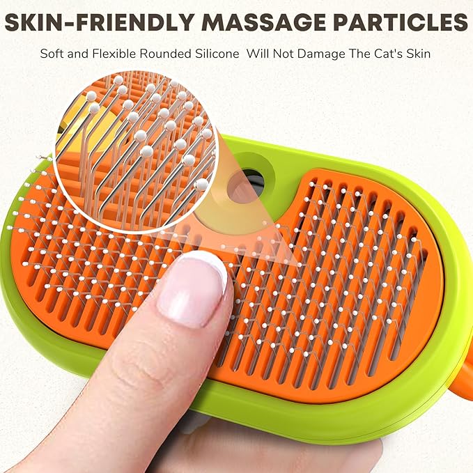 Cat Steam Brush, 3 In 1 Self-Cleaning Steam Cat Brush for Shedding with Release Button, Cat Deshedding Hair Brush with Steam for Long & Short Haired Cats and Dogs, Removes Tangled and Loose Hair