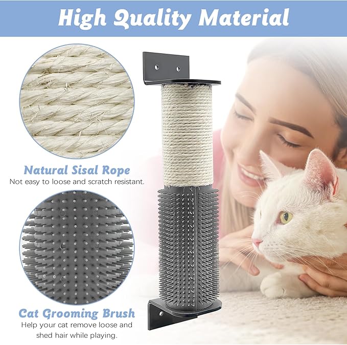 VCEPJH 2 Pack Cat Scratching Post Wall Mounted, 11.8 in Cage Mount Cat Scratcher with Self Groomer and Massager Sisal Crate Climbing Post for Indoor Kitten
