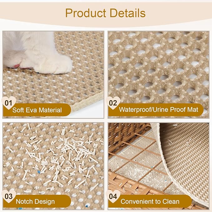 Snughome Cat Litter Box Enclosure Furniture Hidden with Cat Litter Mat, Hidden Cat Washroom Furniture with Door, Handwoven Rattan Cat Washroom Box, Indoor Pet House for Living Room, Bedroom(Natural)