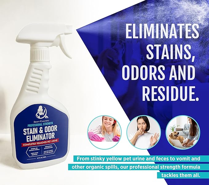 Stain & Odor Eliminator for Strong Odor - Enzyme Pet Odor Eliminator for Home - Carpet Stain Remover for Cats & Dog Pee - Enzymatic Cat Urine Destroyer - Carpet Cleaner Spray