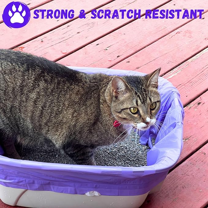 Cat Litter Box Liners Drawstring (30 Bags) Lavender Scented 37" x 17" Large Scratch Resistant Extra Heavy 2 Mil Litter Tray Cat Box Liner Bags (Purple, 30 ct.)