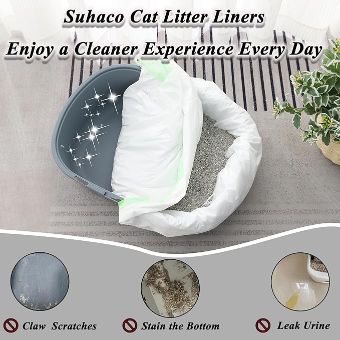 Suhaco Cat Litter Box Liners, Litter Pan Disposable Bags 2 Mil Thickened Cat Litter Liners with Drawstring Weekly 14 Large Pack Litter Bags for Easy Cleaning (L (Pack of 14))