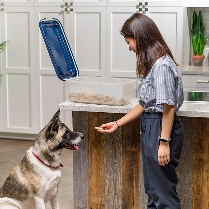 IRIS USA WeatherPro Airtight Pet Food Storage Container, Up to 12Lbs, Dog Cat Bird and Other Pet Food Storage Bin Keep Pests Out Translucent Body BPA Free Stackable, Navy