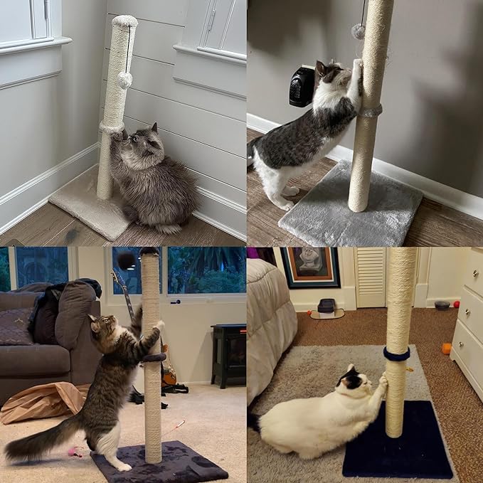 Dimaka 34" Tall Cat Scratching Post for Large Cats and Kittens, High Vertical Scratcher with Premium Natural Sisal Rope and Interactive Hanging Ball for Indoor Cats (Dark Brown, 34 inches)