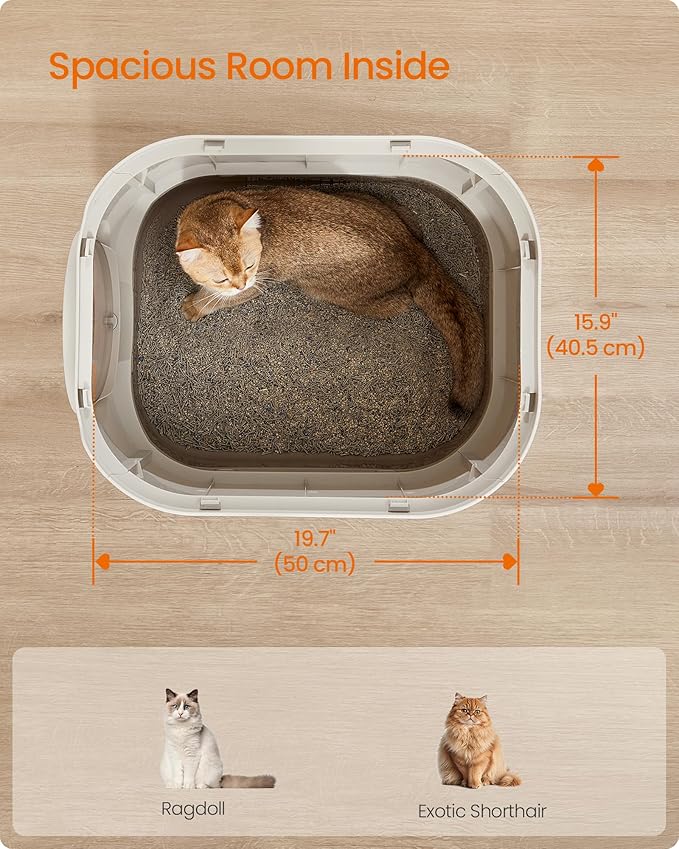 Feandrea Cat Litter Box with Lid, XL Enclosed Litter Box with Slide-Out Tray, Scoop, Brush, Anti-Tracking, for Cats of Different Sizes, Oatmeal and Warm Gray UPPT002G01