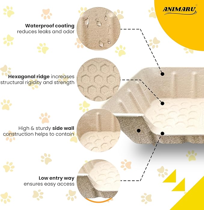 Disposable Litter Boxes for Cats, Jumbo, Low Entry, 4 Pack, 20"x14.5"x5" | Animaru | Sturdy, Leak Resistant and Sustainable