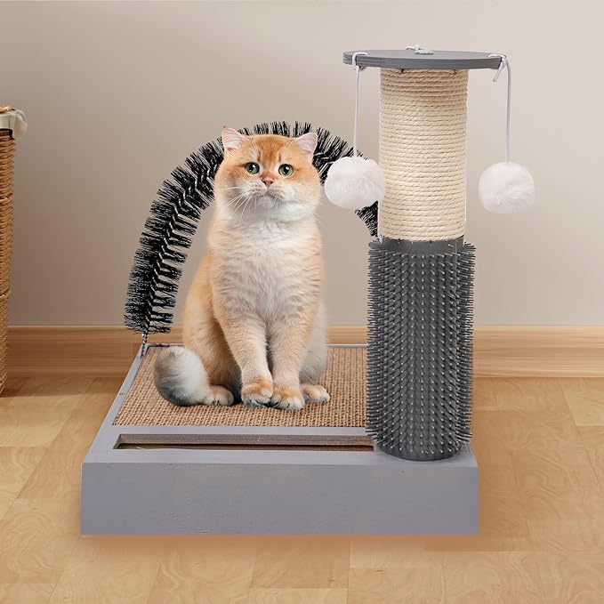 Cat Scratching Post with Cat Tower Tree and Cats Arch Self Groomer Massager Brush Kitty Ball Toys for Kittens,Cat Posts and Scratchers for Indoor Pets,Interactive Toy with Ball Track Spring Ballā¦