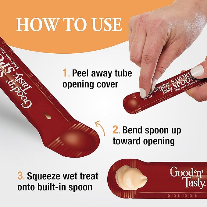 Good ‘n’ Tasty Savory Spoonables with Real Tuna, Chicken & Duck, 6 Count Tube, Triple Flavor Squeezable Lickable Wet Treats for Cats with Built-in Spoon for Less Mess