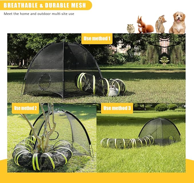 Outdoor Cat Enclosures for Indoor Cats - Portable Cat Tents for Outside - Outdoor Cat Tent with Circle Cat Tunnel W/Cat Toys - Cat Outdoor Playpen Enclosed Large for Multiple Cats
