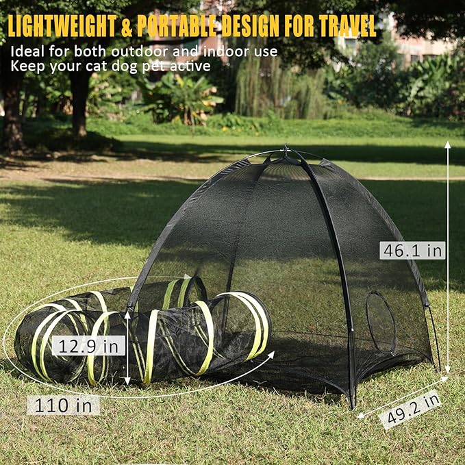 Outdoor Cat Enclosures for Indoor Cats - Portable Cat Tents for Outside - Outdoor Cat Tent with Circle Cat Tunnel W/Cat Toys - Cat Outdoor Playpen Enclosed Large for Multiple Cats