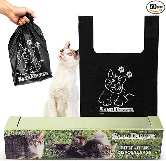 Sand Dipper Cat Litter Waste Bags | Strong Thick Odor Sealing (Medium 50 Roll)