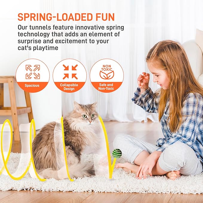 SD Cat Tunnels, Folded Cat Tube Tunnel,Cat Toys for Indoor Cats Large,Cat Tunnel Bed for Kitten,Cat Donut Tunnels,Whisker Twister for Cats,Cat Toy for Indoor Cats,Decompression Cat Spring, Yellow