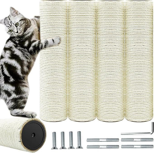 Cat Scratching Post Replacement Pole,4 PCS 11.81in Cat Tree Replacement Post,Natural Sisal Cat Tree Replacement Parts with M8 Screws,Cat Scratch Post Replacement for Refurbishment