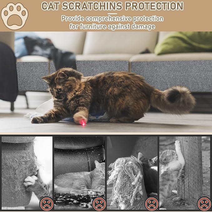 Cat Scratching Climbing Carpet Mat, Self-Adhesive Trimmable Anti Cat Scratcher Couch Furniture Protector from Cat Claws, Cat Post Covered Pad Replacement for DIY Cat Tree (Light Gray, 15.8" x 118")
