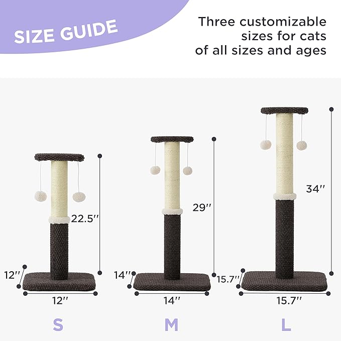 Lesure 34" Tall Cat Scratching Post - Highly Resistant Carpet Scratch Post, Premium Sisal Rope Scratch Posts Kitten and Adult Cats, Sturdy Large Scratch Pole with Hanging Ball, Brown
