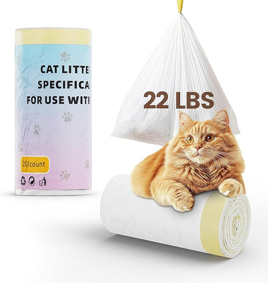 Self-Cleaning Cat Litter Box 20 Count Cat Litter Box Liners, 2.5Mils Thick Cat Litter Bags - Replacement Liners with Drawstring, Heavy Duty - 26" x 16", Compatible with Self-Cleaning Cat Litter Box