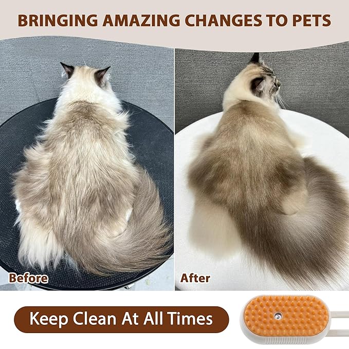 4 in 1 Cat Steam Brush for Shedding, Rechargeable Cat Brush with Steam, Anti-Static Steam Pet Brush, Massage, Cleaning, Shedding & Combing All In One!