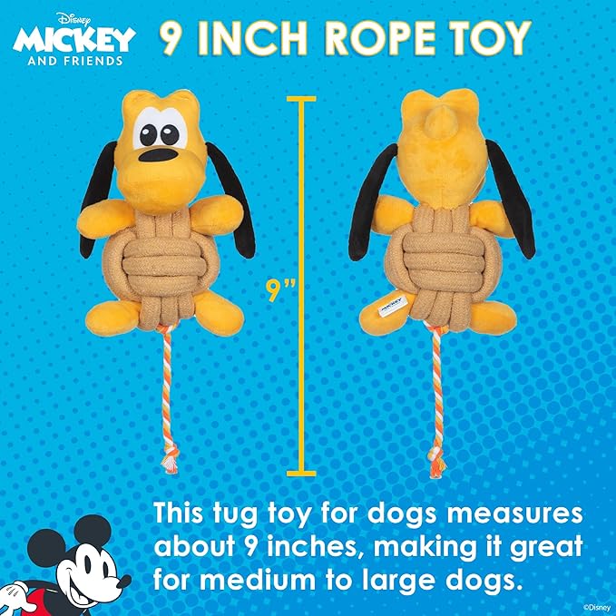 Pluto Knotty Rope Pet Toy with Squeaker, 9 Inch | Squeaky Dog Toys for Pets | Rope Tug Toy for Dogs Inspired by Pluto of Mickey and Friends