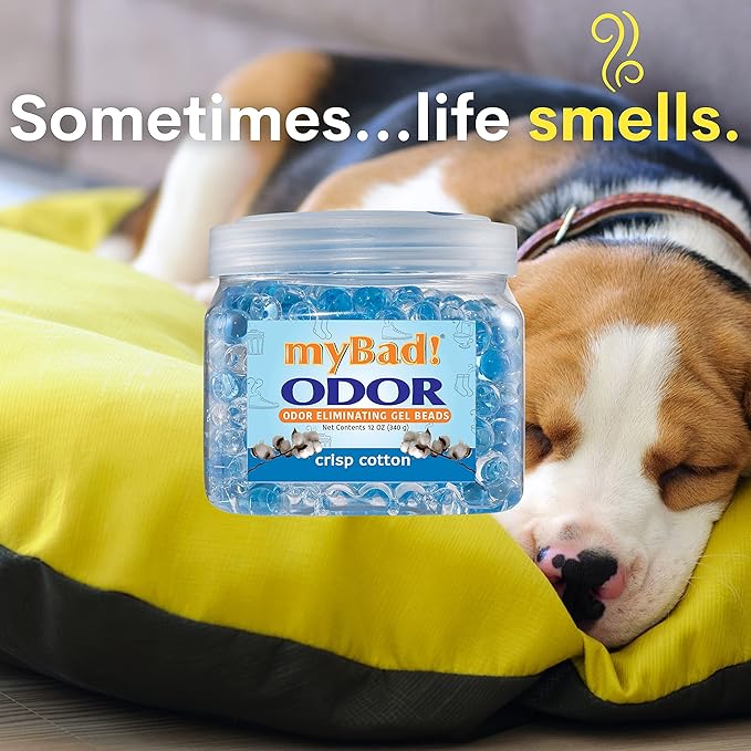 Odor Eliminator Essential Oil Gel Beads 12 oz - Air Freshener - Eliminates Smells in Bathroom, Pet Area, Closets, RVs, Pet Areas (Crisp Cotton, 2 Pack)