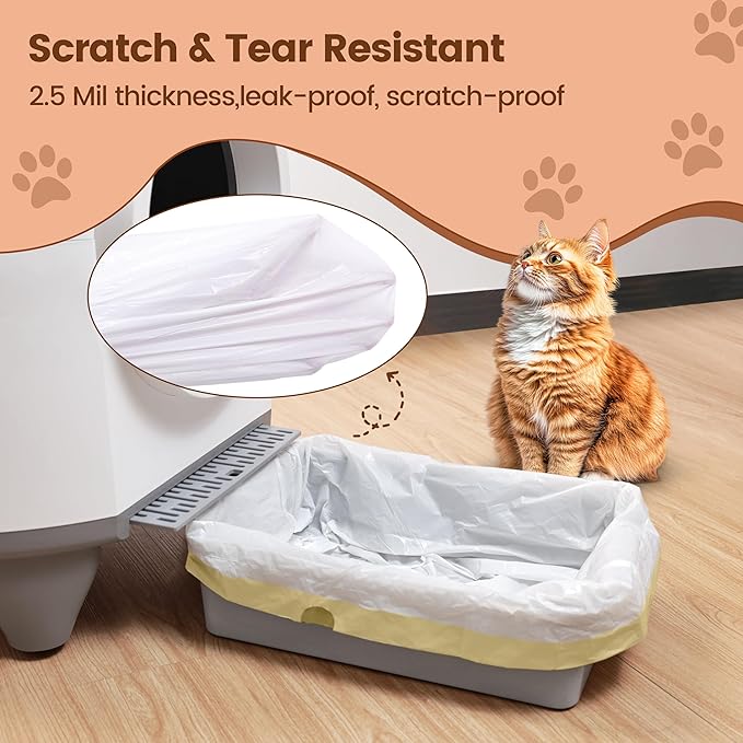 Self-Cleaning Cat Litter Box 20 Count Cat Litter Box Liners, 2.5Mils Thick Cat Litter Bags - Replacement Liners with Drawstring, Heavy Duty - 26" x 16", Compatible with Self-Cleaning Cat Litter Box