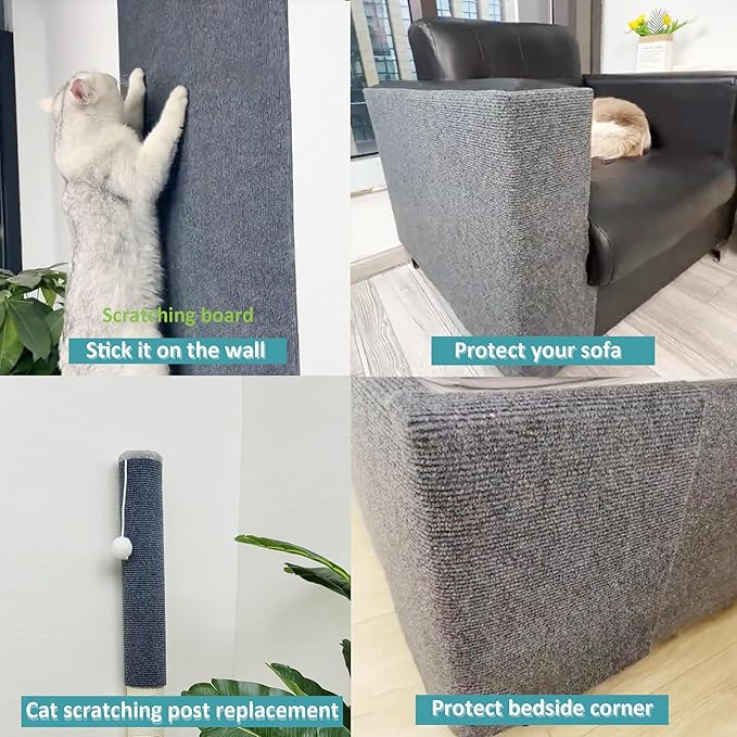 Cat Scratching Mat self-Adhesive, 78.7"x15.8" Cat Carpet remnants,DIY Climbing Cat Scratcher,Cat Scratch Furniture Protector(Dark Gray)