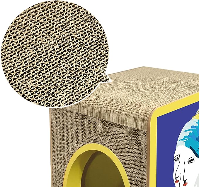 FluffyDream Cat Scratcher Cardboard, Girl with a Pearl Earring Shape Adaptation Spoof Version Cat Scratching House Bed Furniture Protector, Pink