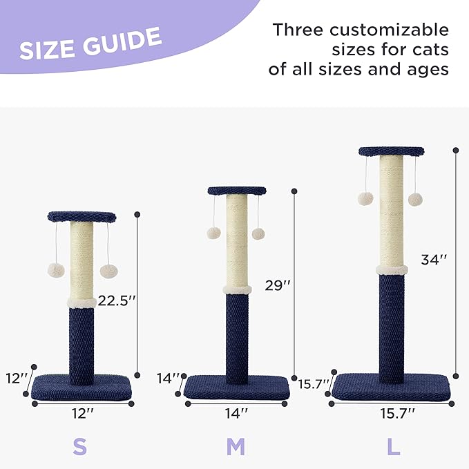 Lesure 34" Tall Cat Scratching Post - Highly Resistant Carpet Scratch Post, Premium Sisal Rope Scratch Posts Kitten and Adult Cats, Sturdy Large Scratch Pole with Hanging Ball, Blue
