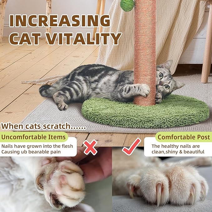 Cat Scratching Post Cat Scratcher 33 inch Tall Scratching Post with Sisal Rope for Indoor Cats Large Cat Scratching Post sisal cat Scratcher Cute for Kitten Scratching Post Green