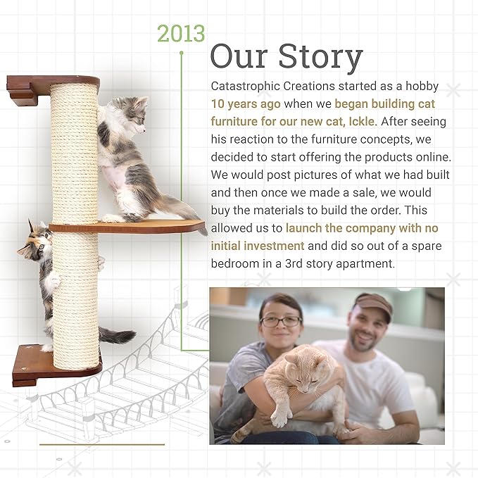 Catastrophic Creations Floating Cat Scratching Post, Hand-Crafted Sisal Cat Scratcher Post, Wall Cat Shelves & Scratching Posts for Indoor Cats, Durable & Modern Cat Furniture (3 Pc)