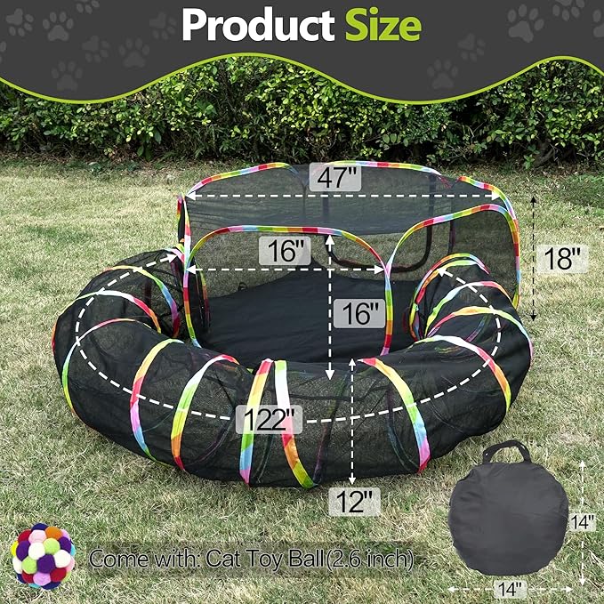 Outdoor Cat Enclosures Playground with Cat Toy Ball, Portable cat Tent for Indoor Cat Playpen Enclosed with Bag Storage, Cat Outdoor Enclosure Cat Tunnel Suitable for Small Animals