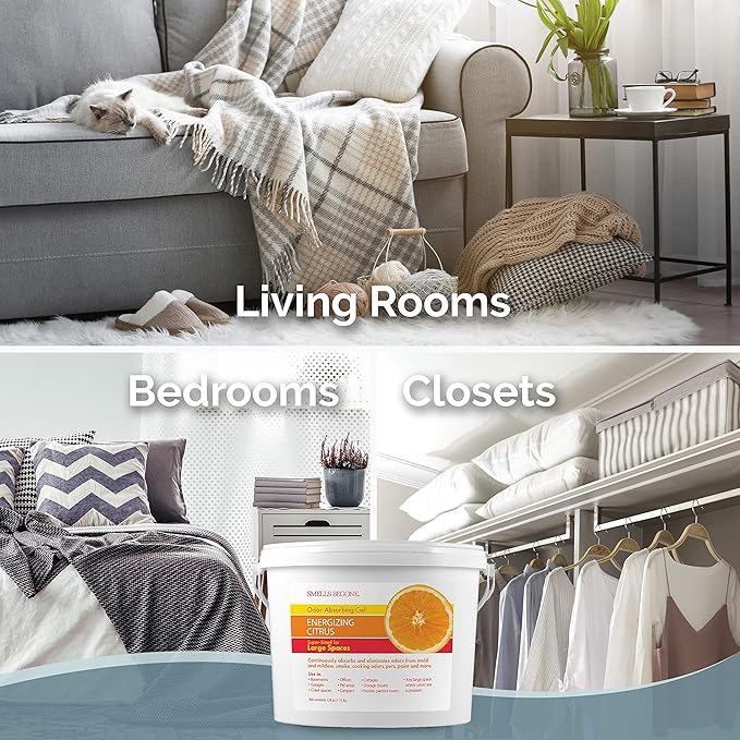 SMELLS BEGONE Odor Absorber Gel - Air Freshener & Odor Eliminator for Homes, Garages & Commercial Buildings - Industrial Size - Energizing Citrus Scent - 1 Gallon
